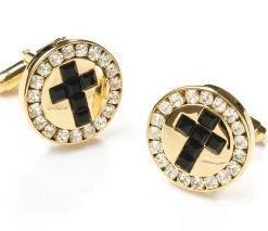 ABC Fashion Mens Religious Gold Cufflinks With Black Cross