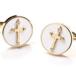 ABC Fashion Mens Religious Gold Cufflinks With Cross