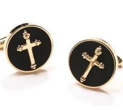 ABC Fashion Mens Religious Gold Cufflinks With Cross