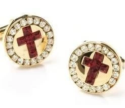 ABC Fashion Mens Religious Gold Cufflinks With Red Cross