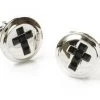 ABC Fashion Mens Religious Silver Cufflinks With Black Cross