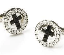 ABC Fashion Mens Religious Silver Cufflinks With Black Cross