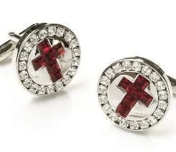 ABC Fashion Mens Religious Silver Cufflinks With Red Cross
