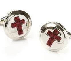 ABC Fashion Mens Religious Silver Cufflinks With Red Cross