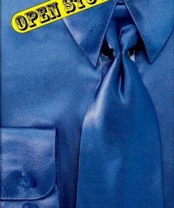 Daniel Ellissa Men's Royal Blue Satin Dress Shirt With Tie & Handkerchief