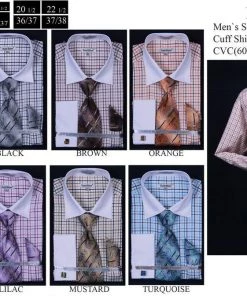 Daniel Ellissa Men's Small Checkered Dress Shirts With Tie, Hanky, Cufflinks