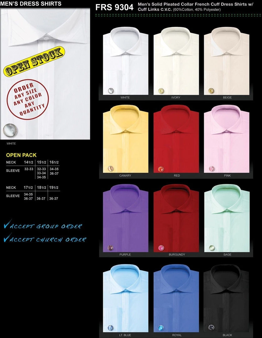 Daniel Ellissa Men's Solid Pleated Collar Dress Shirts With Cuff Links 3 Daniel Ellissa Men's Solid Pleated Collar Dress Shirts With Cuff Links