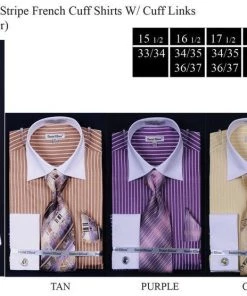 Daniel Ellissa Men's Striped Dress Shirts With Tie, Hanky, Cufflinks