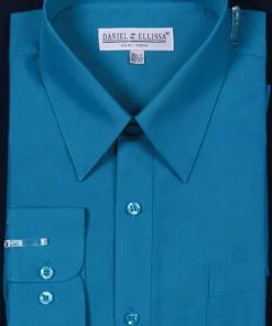 Daniel Ellissa Men's Teal Blue Long Sleeve Dress Shirt