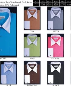 Daniel Ellissa Men's Two Tone French Cuff Dress Shirts With Tie And Hanky