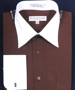 Daniel Ellissa Men's White Two Tone French Cuff Shirts With Cuff Links