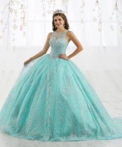 Metallic Beaded Sleeveless Quinceanera Dress By House Of Wu 26915