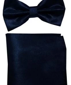 Vesuvio Napoli Men Metallic Black Bow Tie With Pocket Square (Pointed Tip)