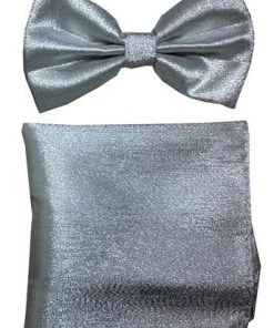 Vesuvio Napoli Men Metallic Black Bow Tie With Pocket Square (Pointed Tip) 9 Vesuvio Napoli Men Metallic Black Bow Tie With Pocket Square (Pointed Tip)