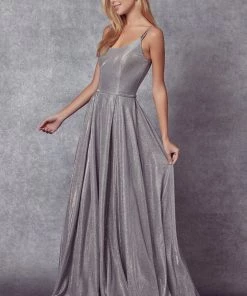 Prom Metallic Glitter A-line Gown By Juliet 206