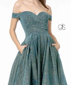 Metallic Glitter Long Off Shoulder Dress By Elizabeth K GL1827