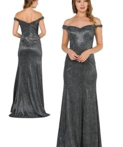Metallic Glitter Long Off The Shoulder Dress By Poly USA 8482