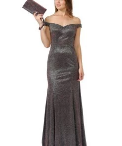 Metallic Glitter Long Off The Shoulder Dress By Poly USA 8482