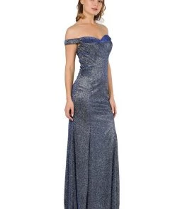Metallic Glitter Long Off The Shoulder Dress By Poly USA 8482