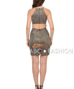 Metallic Glitter Short High-Neck Dress With Cutout Back By Poly USA 8214