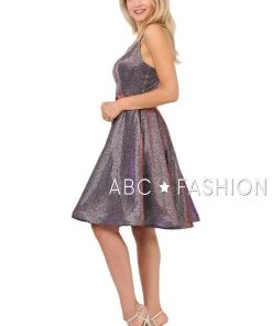 Metallic Glitter Short Illusion Dress With Side Pockets By Poly USA 8442