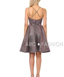 Metallic Glitter Short Illusion Dress With Side Pockets By Poly USA 8442