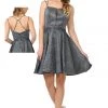 Metallic Glitter Short Illusion Dress With Side Pockets By Poly USA 8442 1 Metallic Glitter Short Illusion Dress With Side Pockets By Poly USA 8442