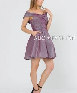 Metallic Glitter Short Off The Shoulder Dress By Poly USA 8356 Prom