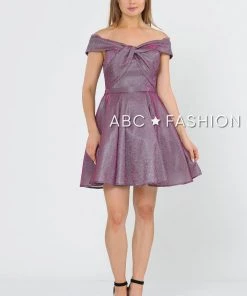 Metallic Glitter Short Off The Shoulder Dress By Poly USA 8356 Prom
