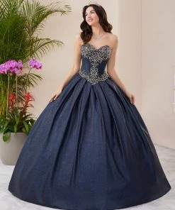 House Of Wu Fiesta Gowns Metallic Glitter Strapless Quinceanera Dress By Fiesta Gowns 56404 Quinceañera