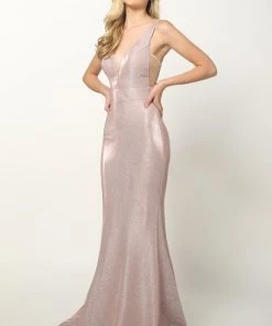 Metallic Glitter V-Neck Mermaid Dress By Juliet 695