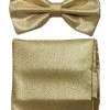 Vesuvio Napoli Metallic Gold Bow Tie With Pocket Square (Pointed Tip) 1 Vesuvio Napoli Metallic Gold Bow Tie With Pocket Square (Pointed Tip)