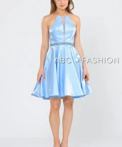 Metallic Knit Short A-Line Knee Length Dress By Poly USA 8236 Prom