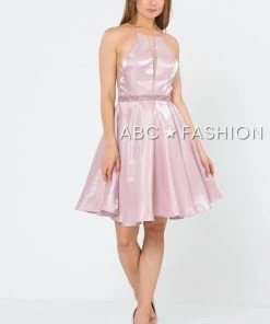 Metallic Knit Short A-Line Knee Length Dress By Poly USA 8236 Prom