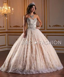 House Of Wu Fiesta Gowns Metallic Lace Strapless Quinceanera Dress By Fiesta Gowns 56375 Quinceañera