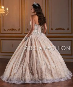 House Of Wu Fiesta Gowns Metallic Lace Strapless Quinceanera Dress By Fiesta Gowns 56375 Quinceañera