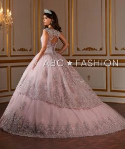 Quinceañera Metallic Lace V-Neck Quinceanera Dress By House Of Wu 26927