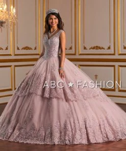 Quinceañera Metallic Lace V-Neck Quinceanera Dress By House Of Wu 26927