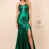 Prom Metallic Spandex Gown With Front Lace-Up By Nox Anabel M413