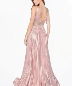 Prom Metallic V-Neck Gown By Cinderella Divine CJ537