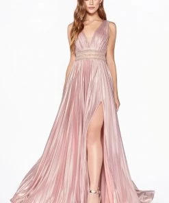 Prom Metallic V-Neck Gown By Cinderella Divine CJ537