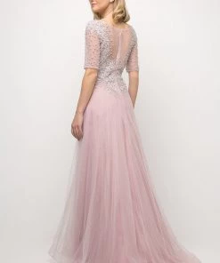 Lace Bodice Mid-Sleeve Gown By Cinderella Divine U101