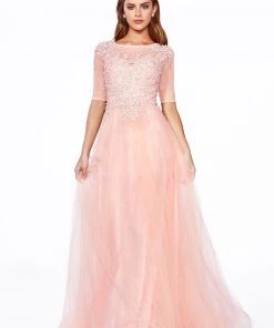 Lace Bodice Mid-Sleeve Gown By Cinderella Divine U101