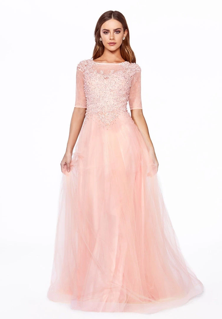 Lace Bodice Mid-Sleeve Gown By Cinderella Divine U101 3 Lace Bodice Mid-Sleeve Gown By Cinderella Divine U101