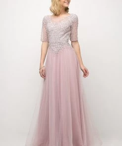 Lace Bodice Mid-Sleeve Gown By Cinderella Divine U101 9 Lace Bodice Mid-Sleeve Gown By Cinderella Divine U101