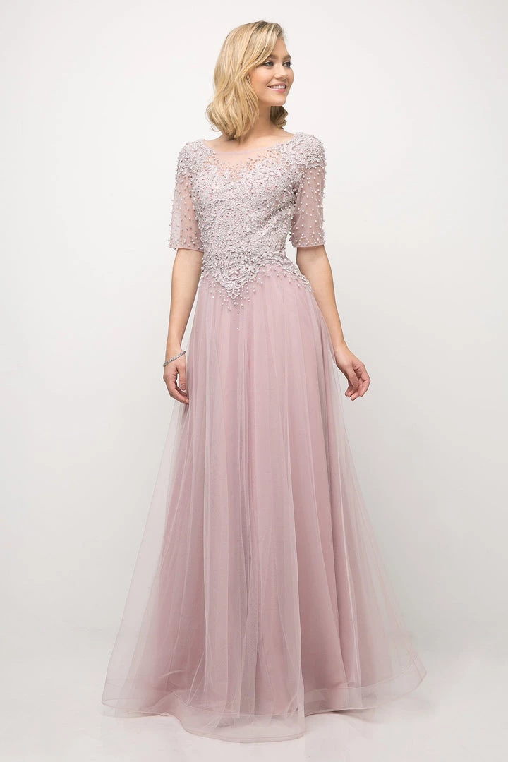 Lace Bodice Mid-Sleeve Gown By Cinderella Divine U101 5 Lace Bodice Mid-Sleeve Gown By Cinderella Divine U101