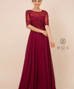 Mid-Sleeve Gown With Embellished Bodice By Nox Anabel Y538 11 Mid-Sleeve Gown With Embellished Bodice By Nox Anabel Y538