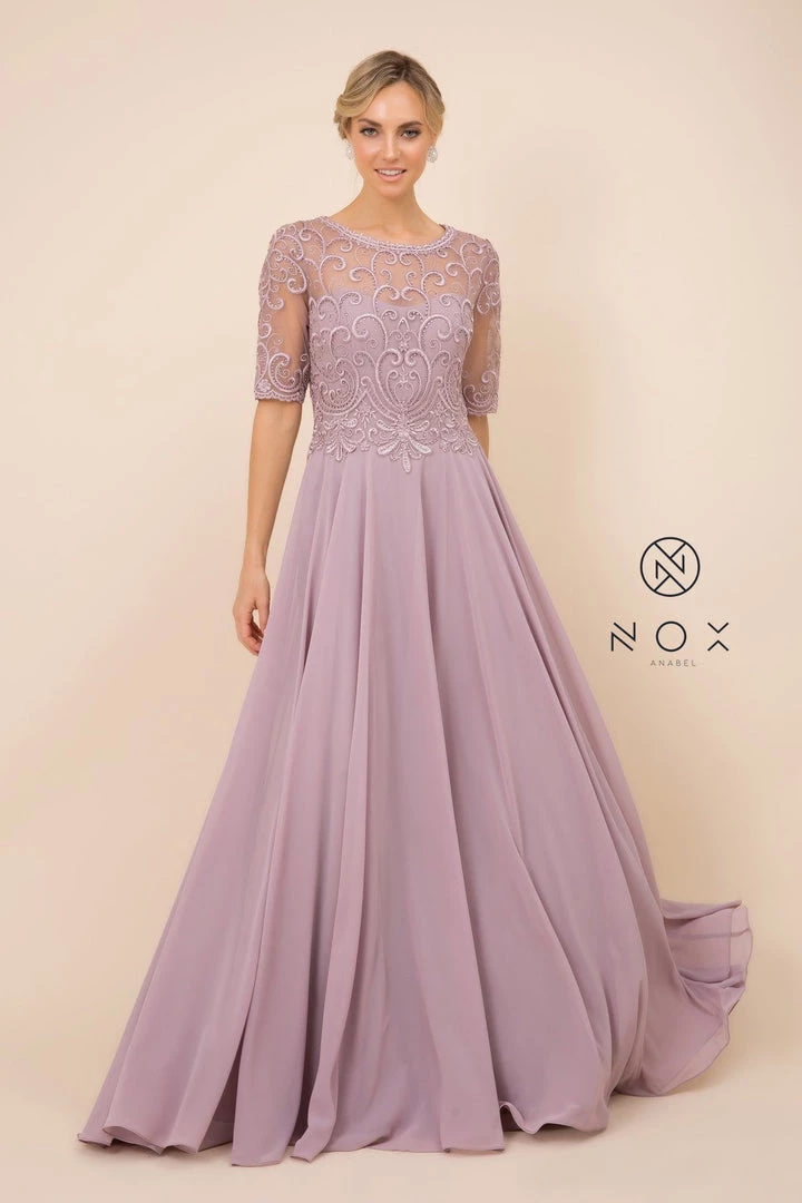 Mid-Sleeve Gown With Embellished Bodice By Nox Anabel Y538 7 Mid-Sleeve Gown With Embellished Bodice By Nox Anabel Y538