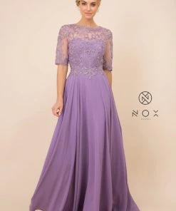 Mid-Sleeve Gown With Embellished Bodice By Nox Anabel Y538