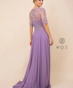 Mid-Sleeve Gown With Embellished Bodice By Nox Anabel Y538